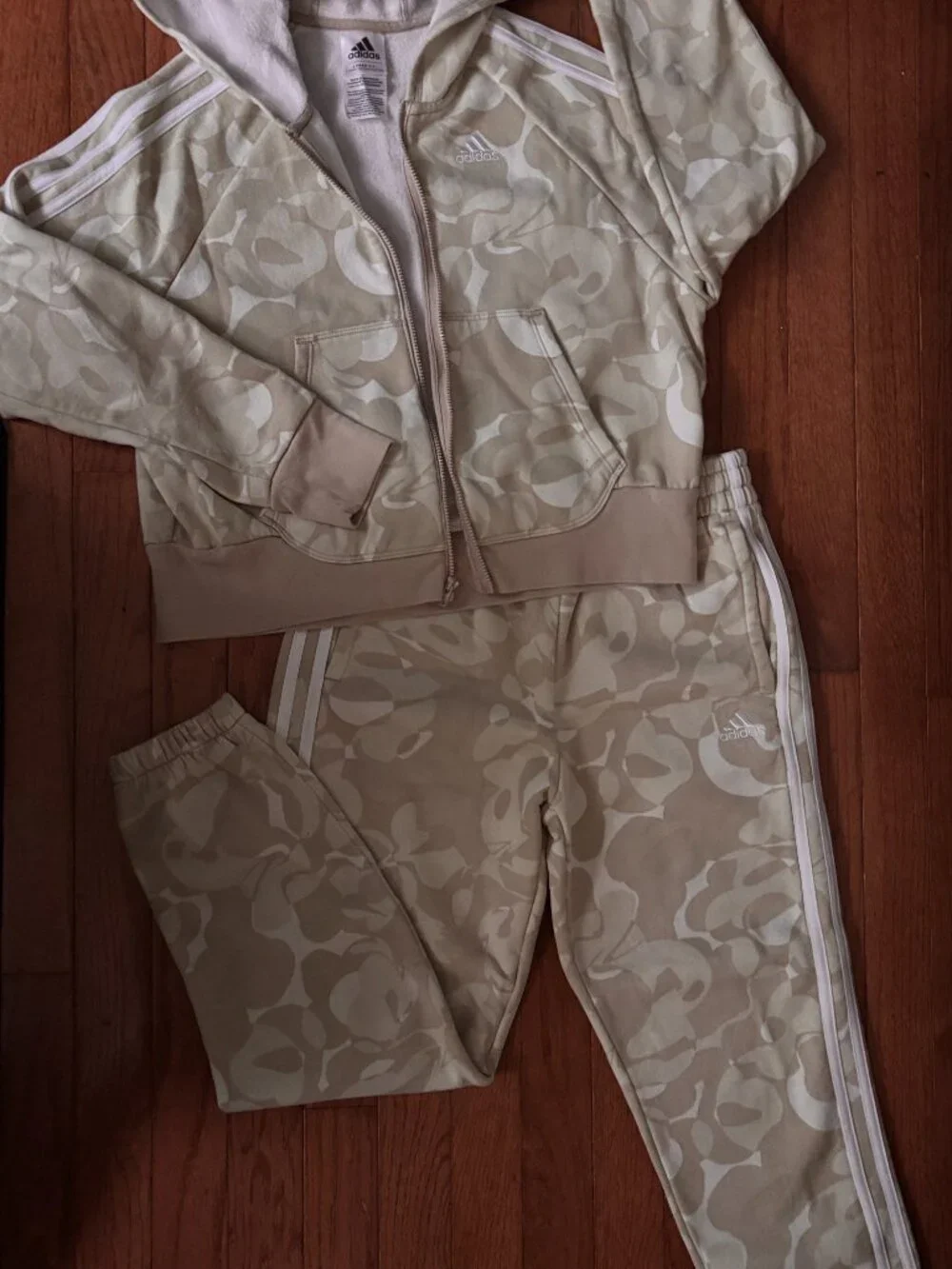 Adidas Girl's Loose Fit Abstract Print Zip-Up Hoodie & Jogger Tracksuit Set